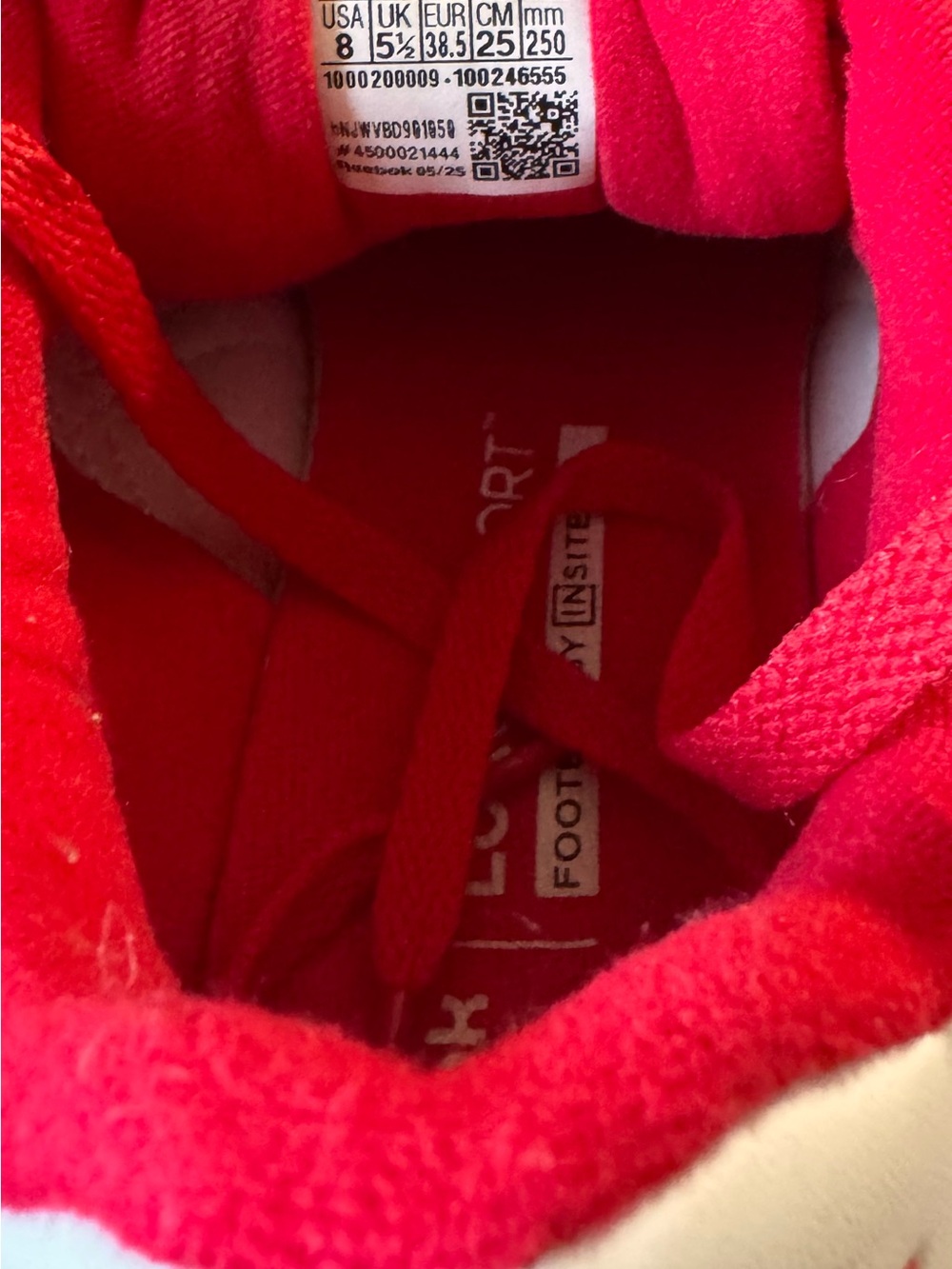 Reebok Red Suede Sneakers with White Stripes and Gum Sole - Picture 11 of 11